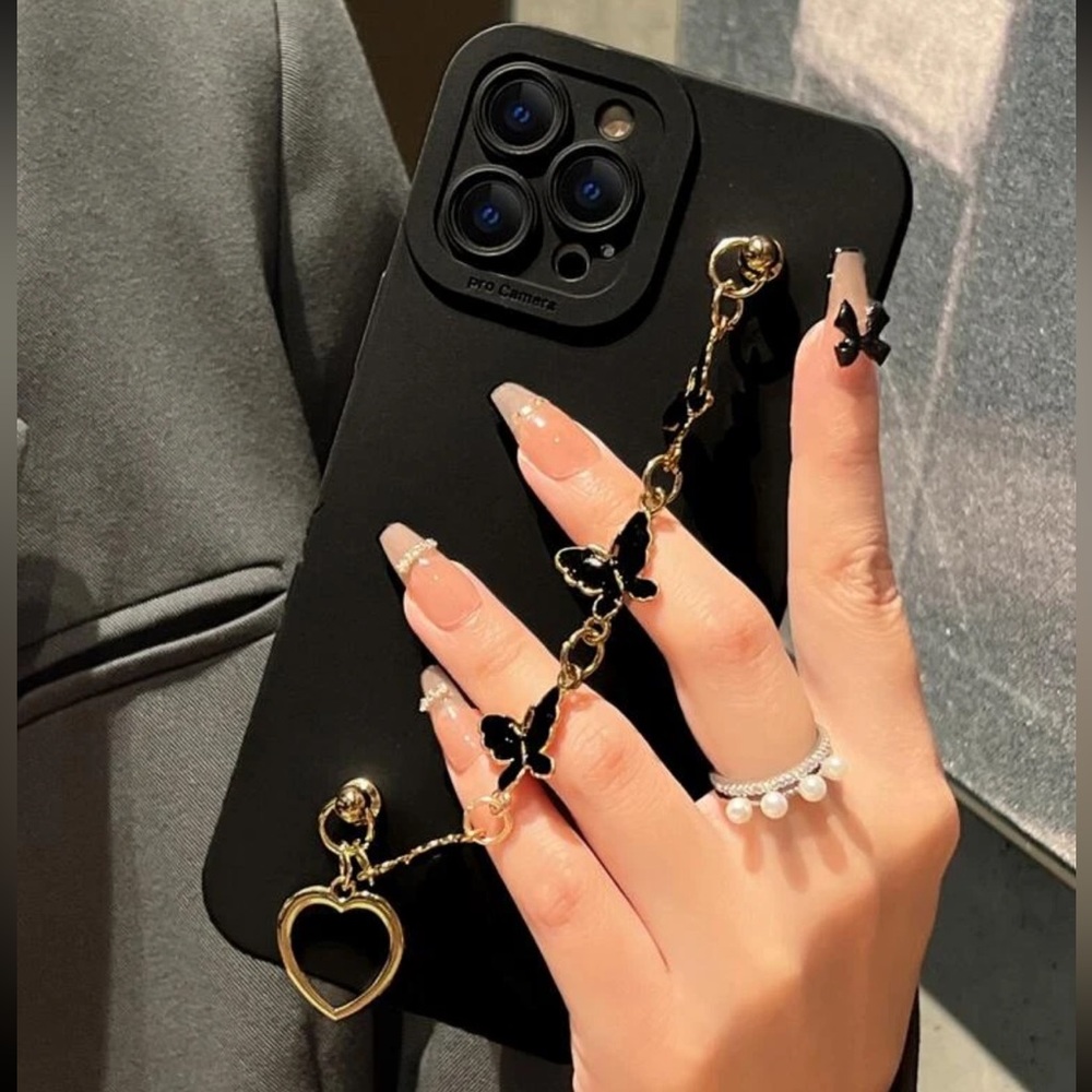 Black IPhone 12 Pro Max Butterfly Hand Chain Case